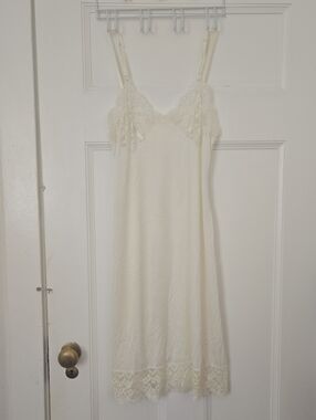 Vintage Lace-Trim Slip Dress  Cream